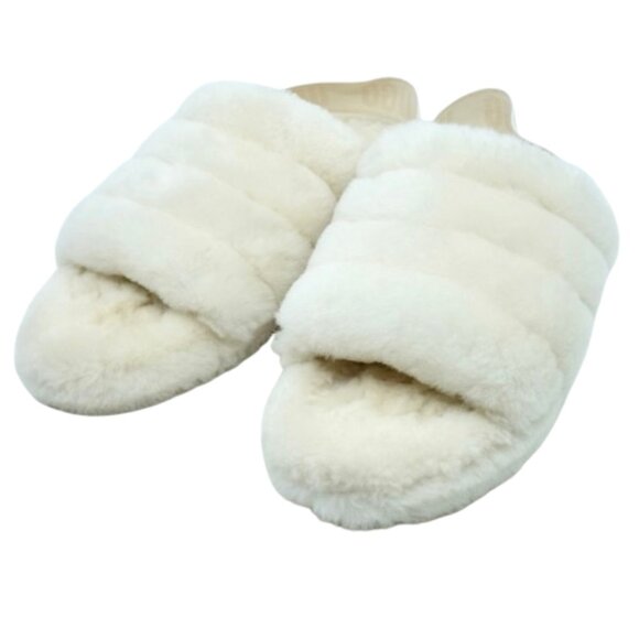 UGG~Fuzz Yeah Slide~WOMENS WHITE CREAM SHEARLING SLIPPERS~SIZE 8.5 - Picture 1 of 5